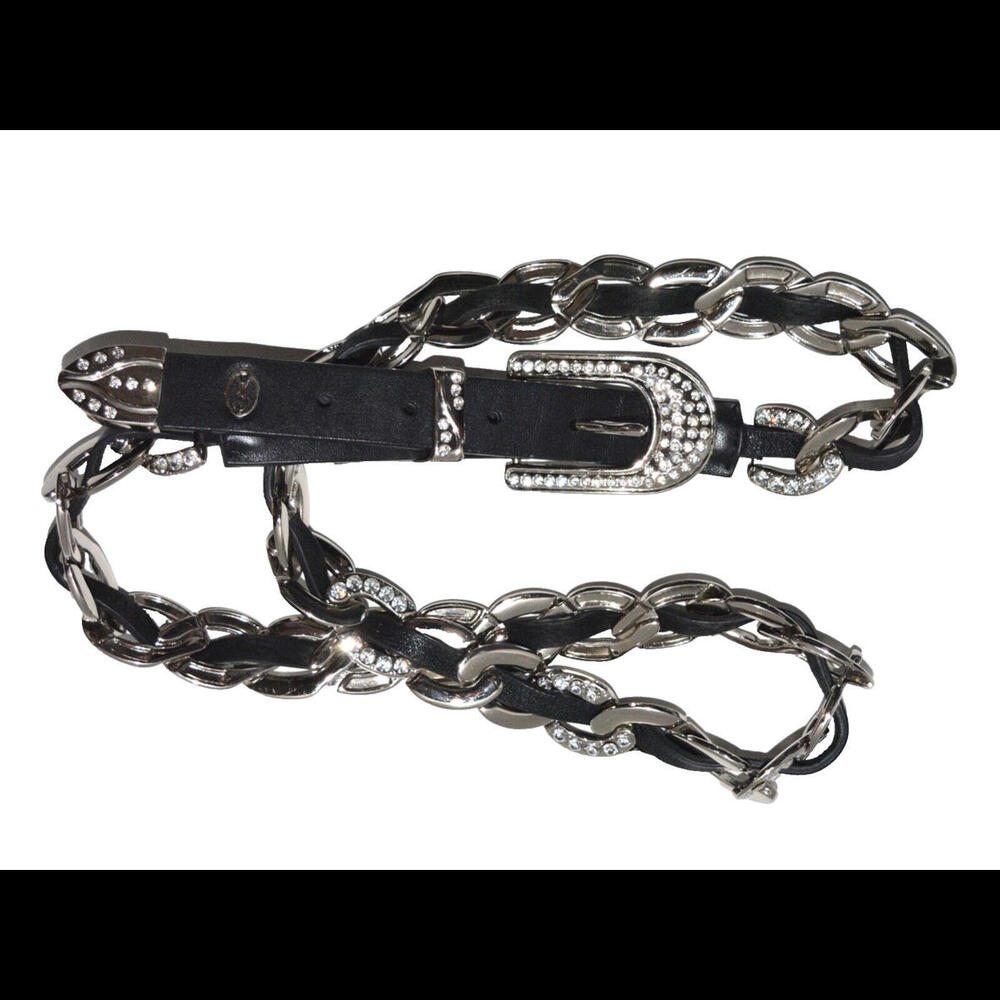 Christine Alexander Chain Leather Belt Womens Crystal Rhinestone XL